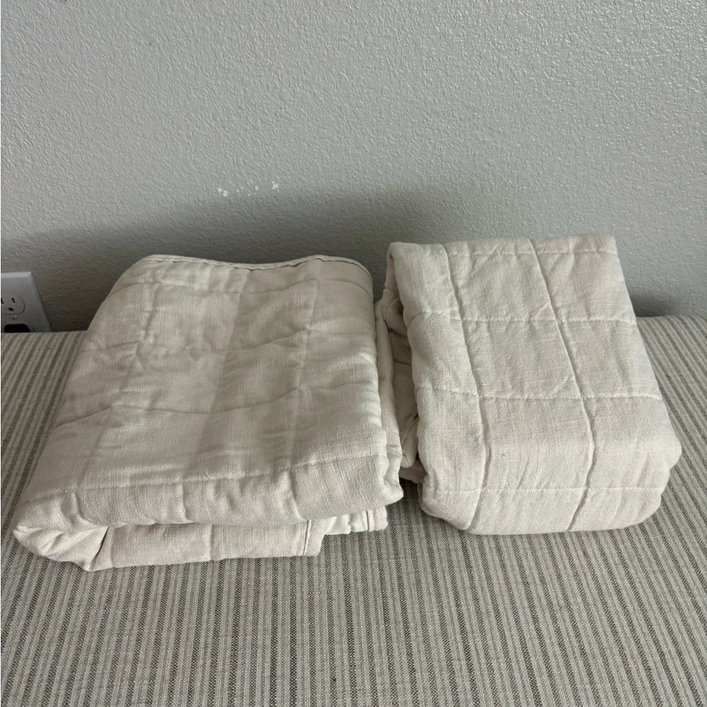 New Set of 2 King Heavyweight Linen Blend Quilt Pillow Shams Natural - Casaluna